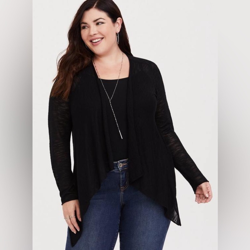 GUC Torrid Slub Knit Cardigan Drape Front Sweater, Size 0 (L/12), Black - Picture 2 of 8